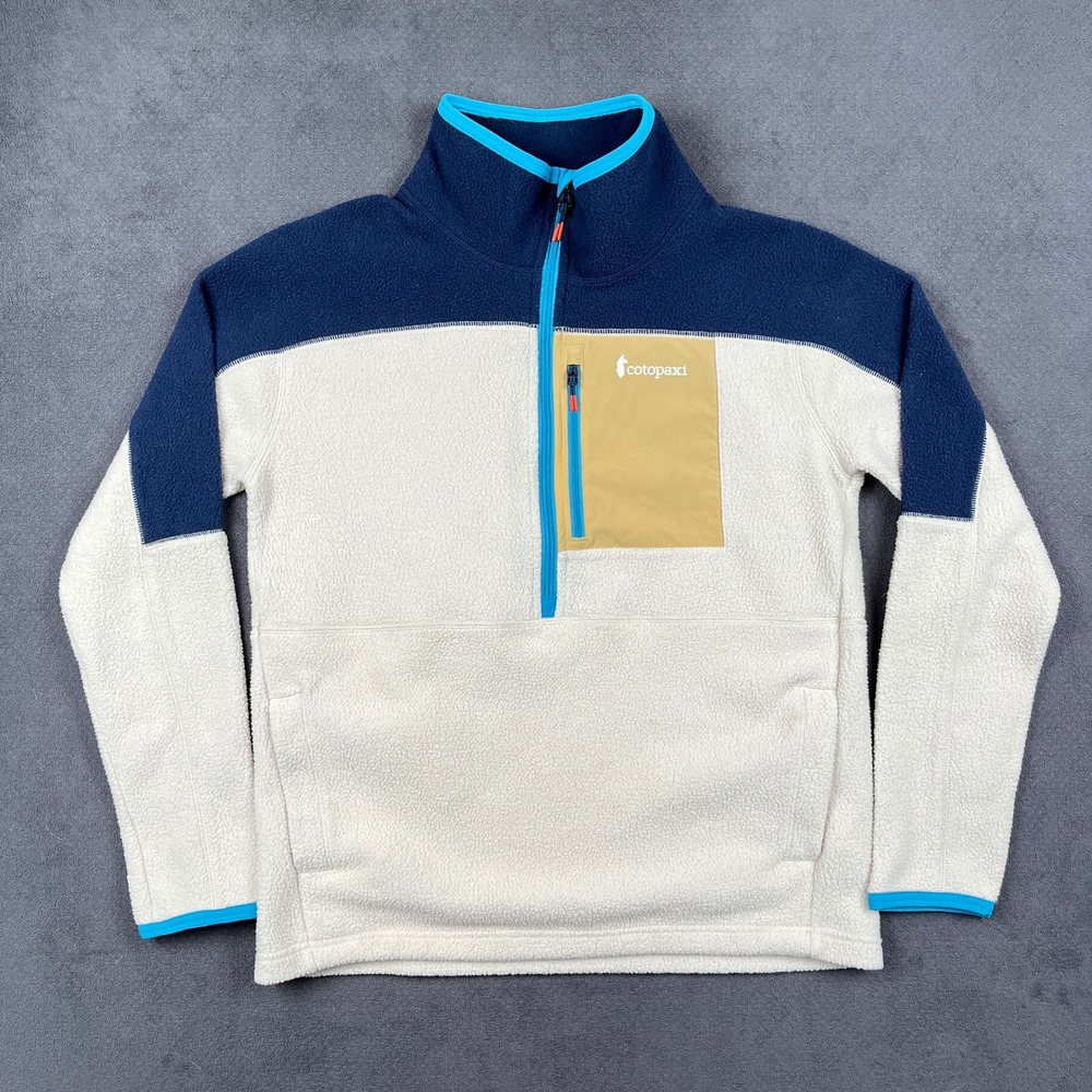 Cotopaxi Abrazo Half Zip Fleece Jacket Womens Medium Cream Navy Colorblock